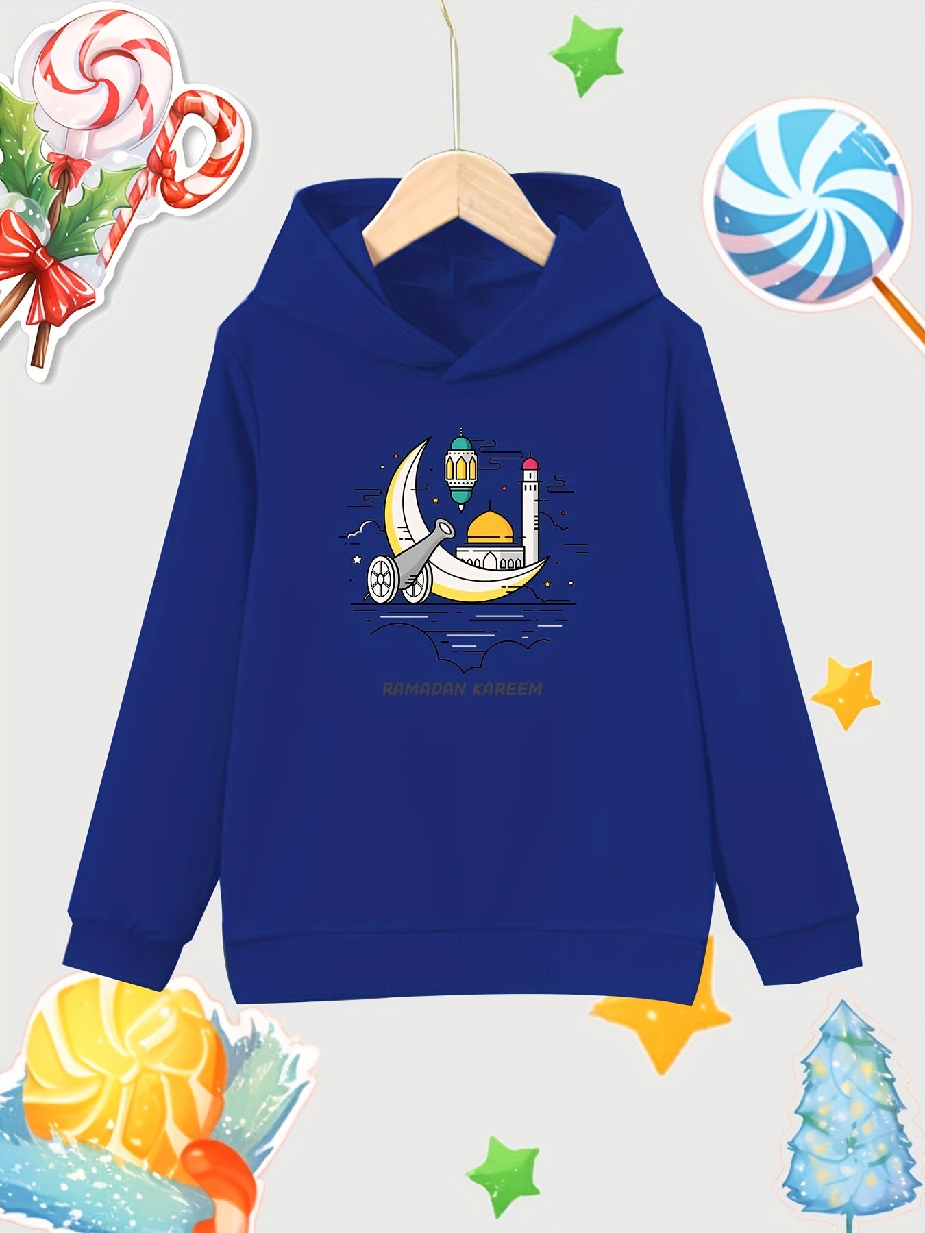 Moon Pattern Girl's Cotton Hoodie Active Breathable Hooded Sweatshirt