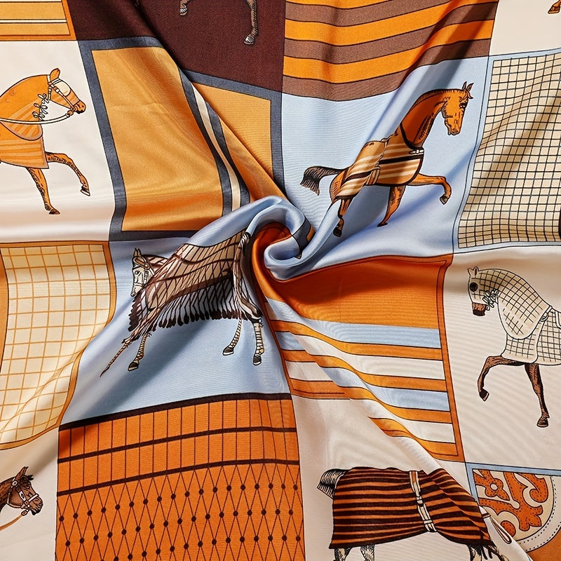 Horse Print Bandana Women Satin Neckerchief Silk Square Scarf