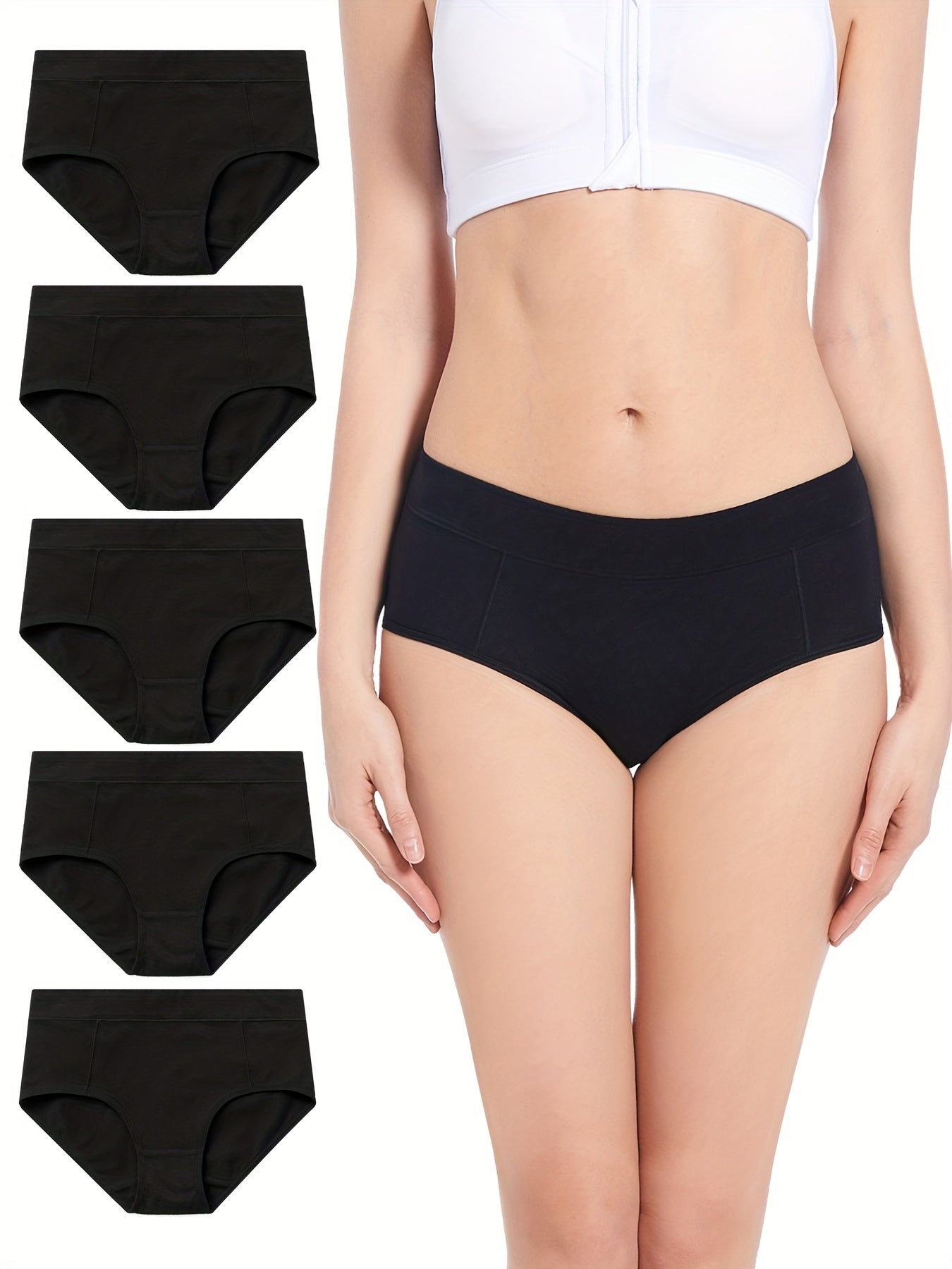 5pcs Colorblock Trim Briefs Comfy Stretchy Intimates Panties
