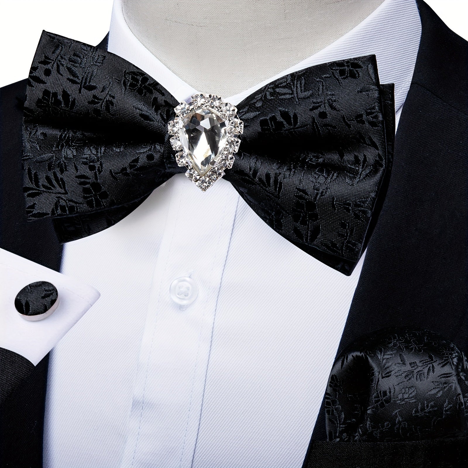 Men's Paisley Silk Bow Tie Set with Cufflinks - Wedding Party