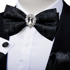 Men's Paisley Silk Bow Tie Set with Cufflinks - Wedding Party