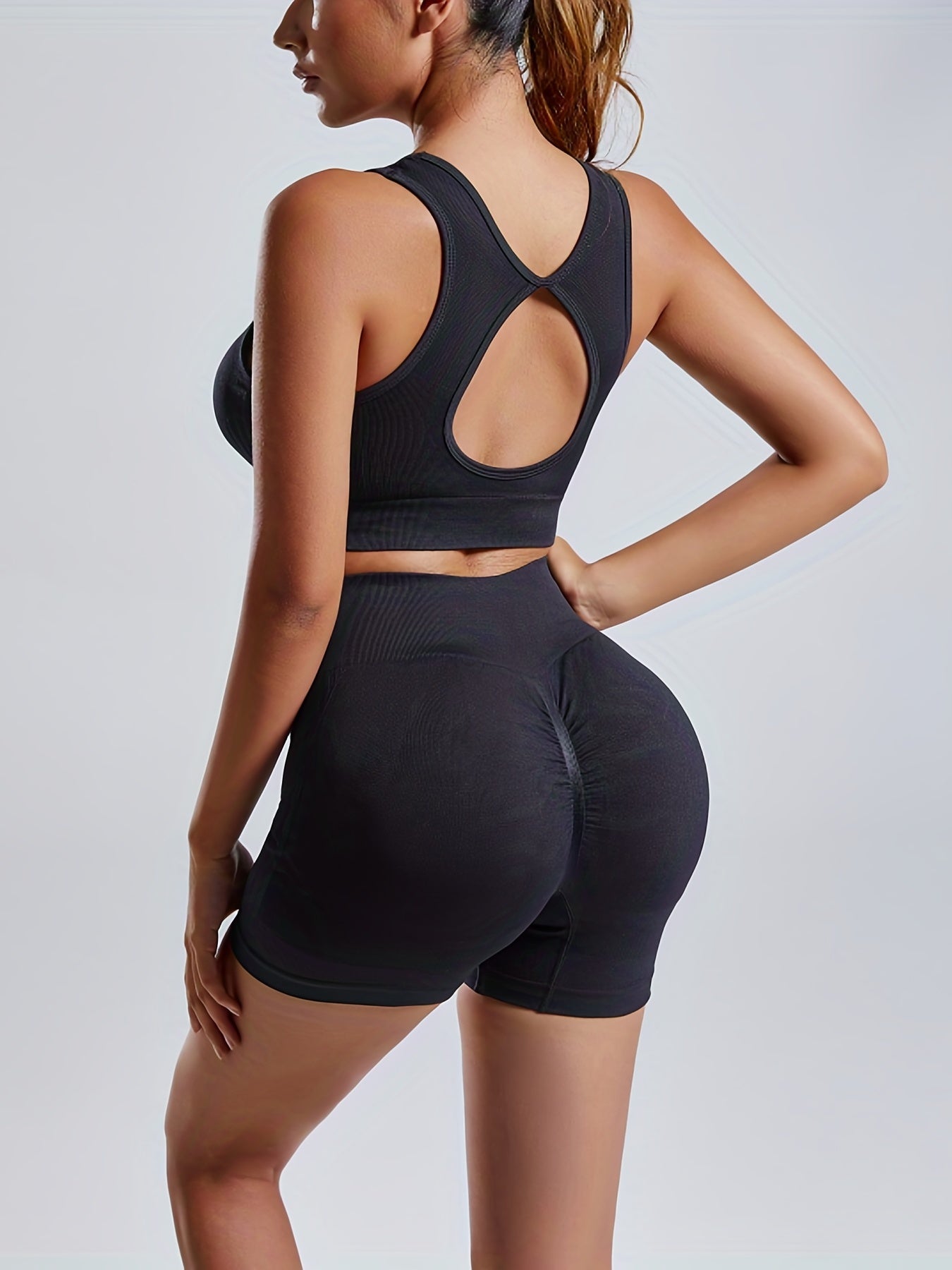 2pc Seamless Yoga Sets Women Crop Top High Waist Butt Lifting Shorts Activewear