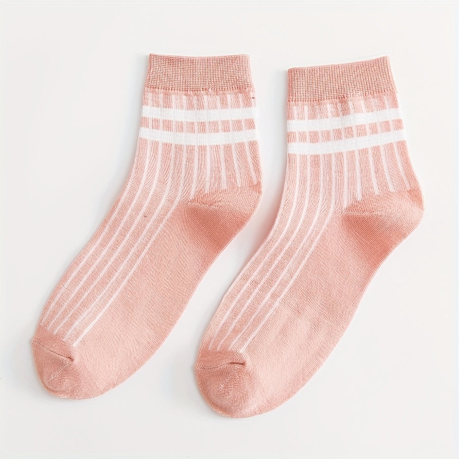 Set of 5 Striped Crew Socks for Women