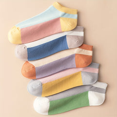 5 Pairs Colorblock Ankle Socks & Low Cut Crew Socks Women's Stockings