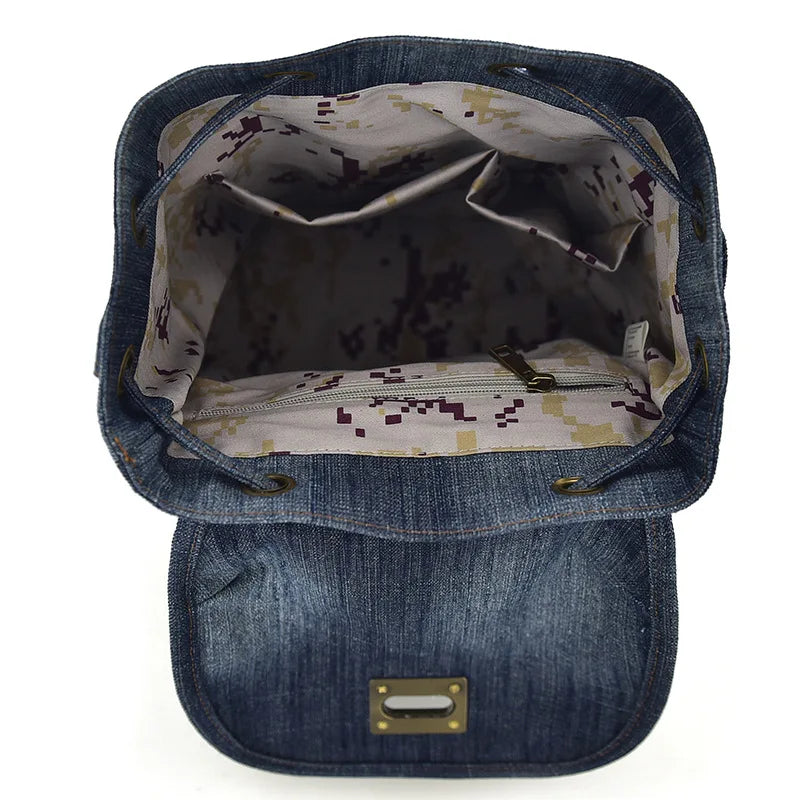 Lady Denim Vintage Backpack Female Casual Travel Bag