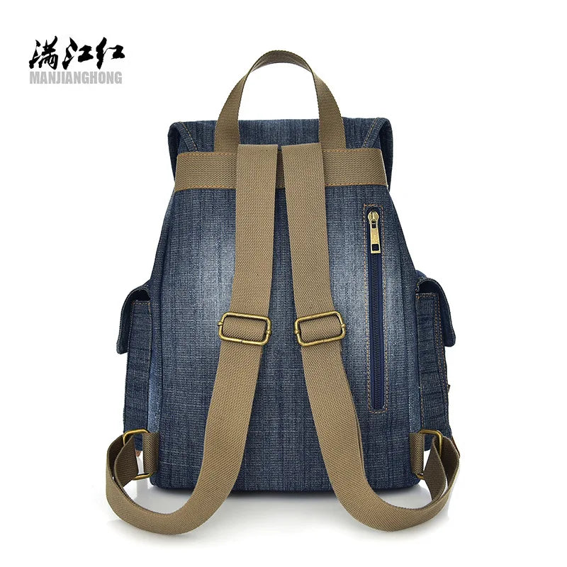 Lady Denim Vintage Backpack Female Casual Travel Bag