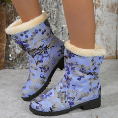 Floral Pattern Snow Boots Women's Mid Length Warm Footwear