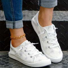 Women's Star Printed Canvas Shoes Casual Lace Up Low Top Sneakers