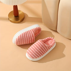 Women's Stripe Pattern Fuzzy Slippers Plush Lined Indoor Shoes