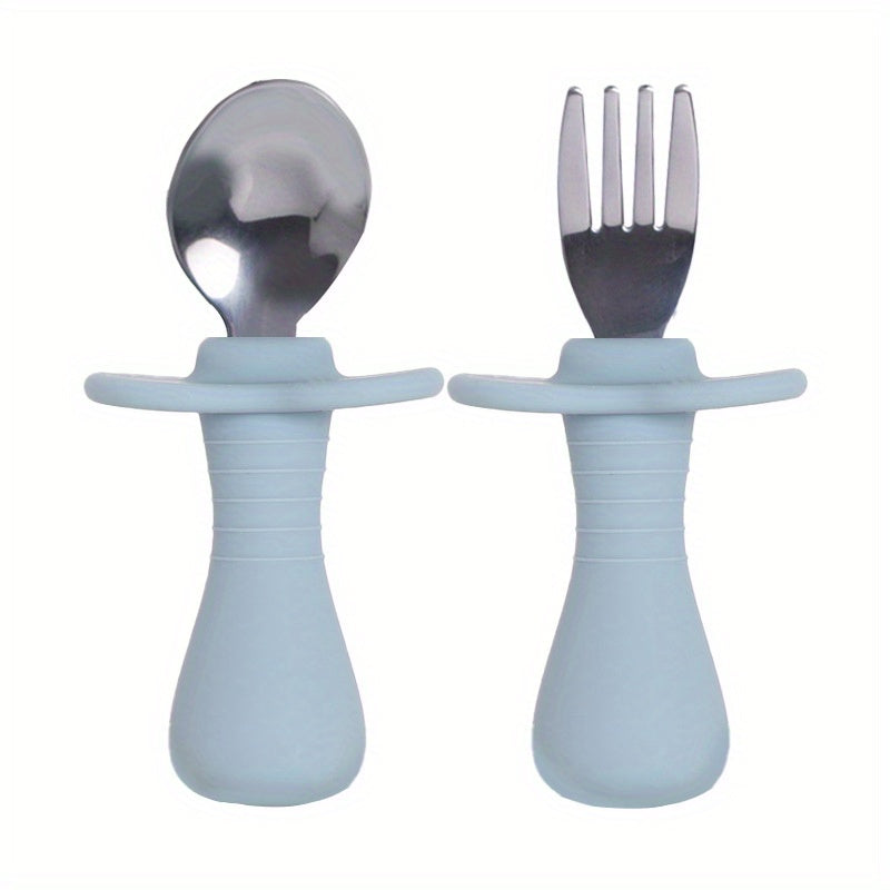 Stainless Steel Short Fork Spoon Baby Training Eating Learning