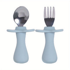 Stainless Steel Short Fork Spoon Baby Training Eating Learning