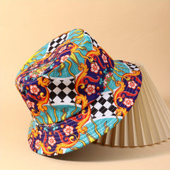 Boho Sunflower Print Bucket Hat Vintage Y2K Basin Hat Classic Lightweight