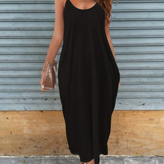 Deep V Neck Cami Dress With Pocket Solid Casual Every Dress