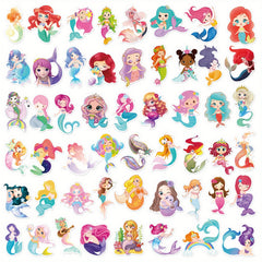 50pcs Mermaid Graffiti Stickers for Party Decor Bikes Bottles & More