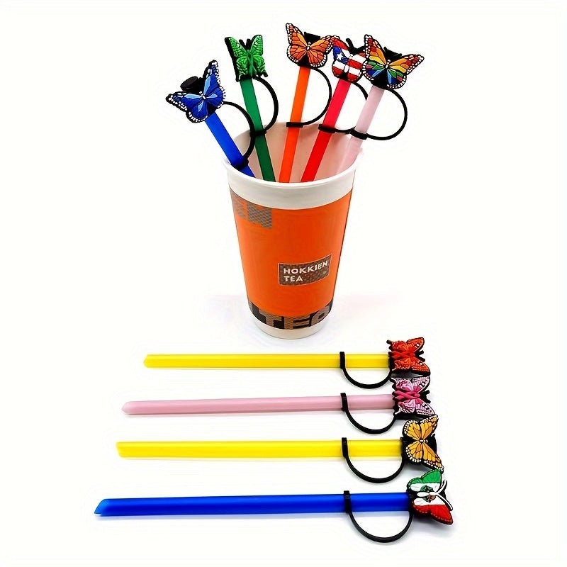 6pcs Ramadan Reusable Butterfly Straw Tip Covers Silicone Straw Stoppers