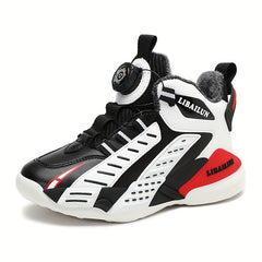 Boy's Basketball Shoes With Rotating Buckle Non Slip Sneakers