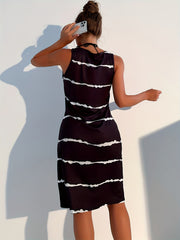 Stripe Print Lounge Dresses Crew Neck Sleeveless Tank Home Dress