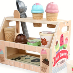 Wooden Ice Cream and Popsicle Playset Kitchen Role Play Set for Kids