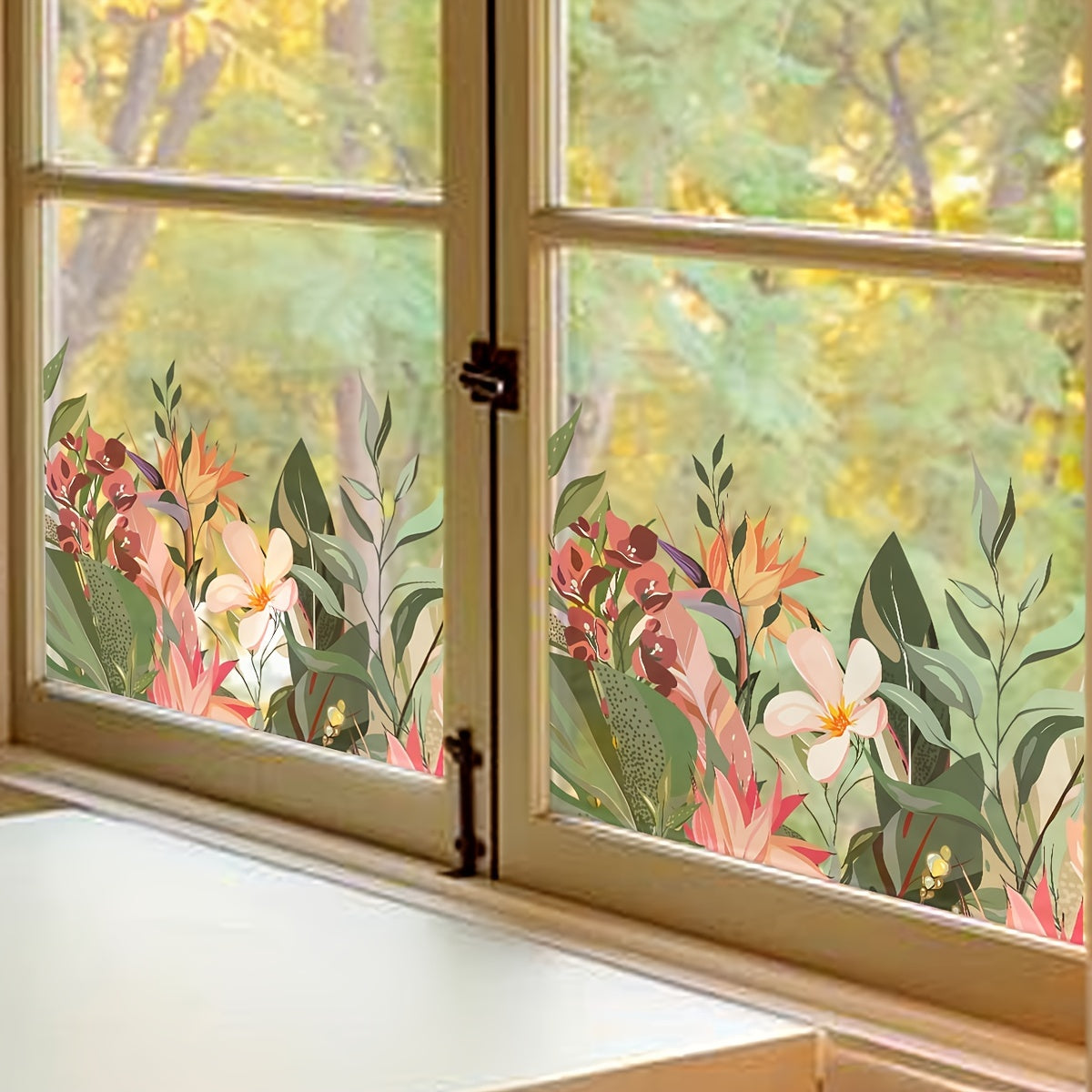 Colorful Flower Window Stickers Waterproof Static Cling