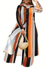 Women's Plus Striped Shirt Dress & Wide Leg Pants Set