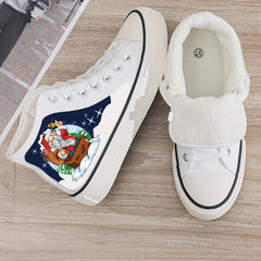 Christmas Santa Print Plush Lined Thermal Chunky Canvas Sneakers