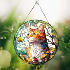 Acrylic Cat Round Stain Window Hanging Pendant Decor