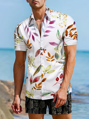 Men's Leaf Pattern Camp Collar Bowling Shirt
