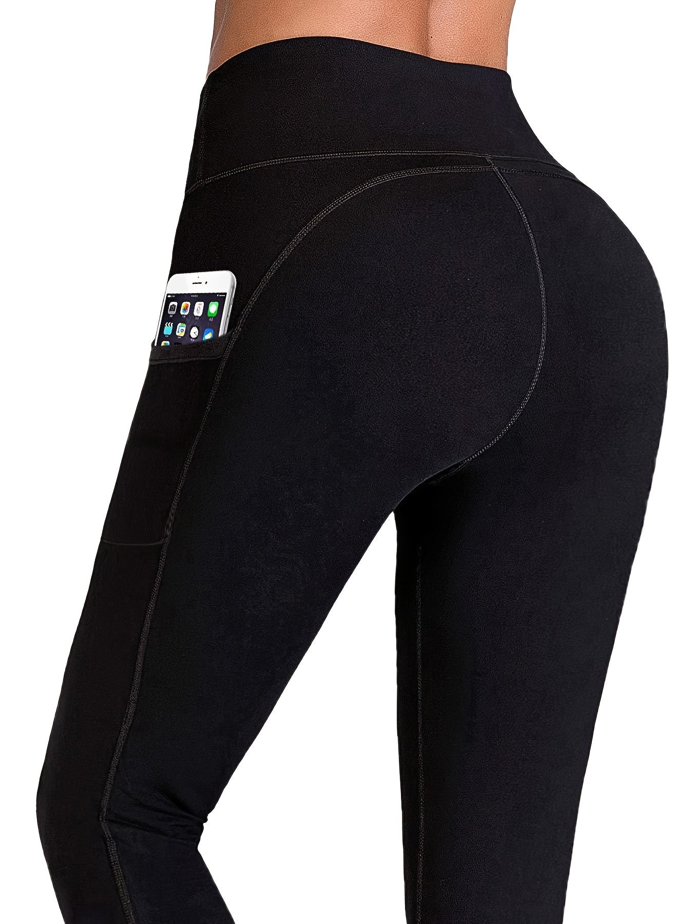 Solid Pocket Side Yoga Fitness Sports Leggings High Elastic Running Yoga Pants