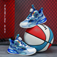 Kids Bball Shoes with Shock Absorption and Rotary Buckle