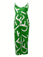 Casual Jumpsuit Women's Plus Letter Print V Neck Cami Jumpsuit