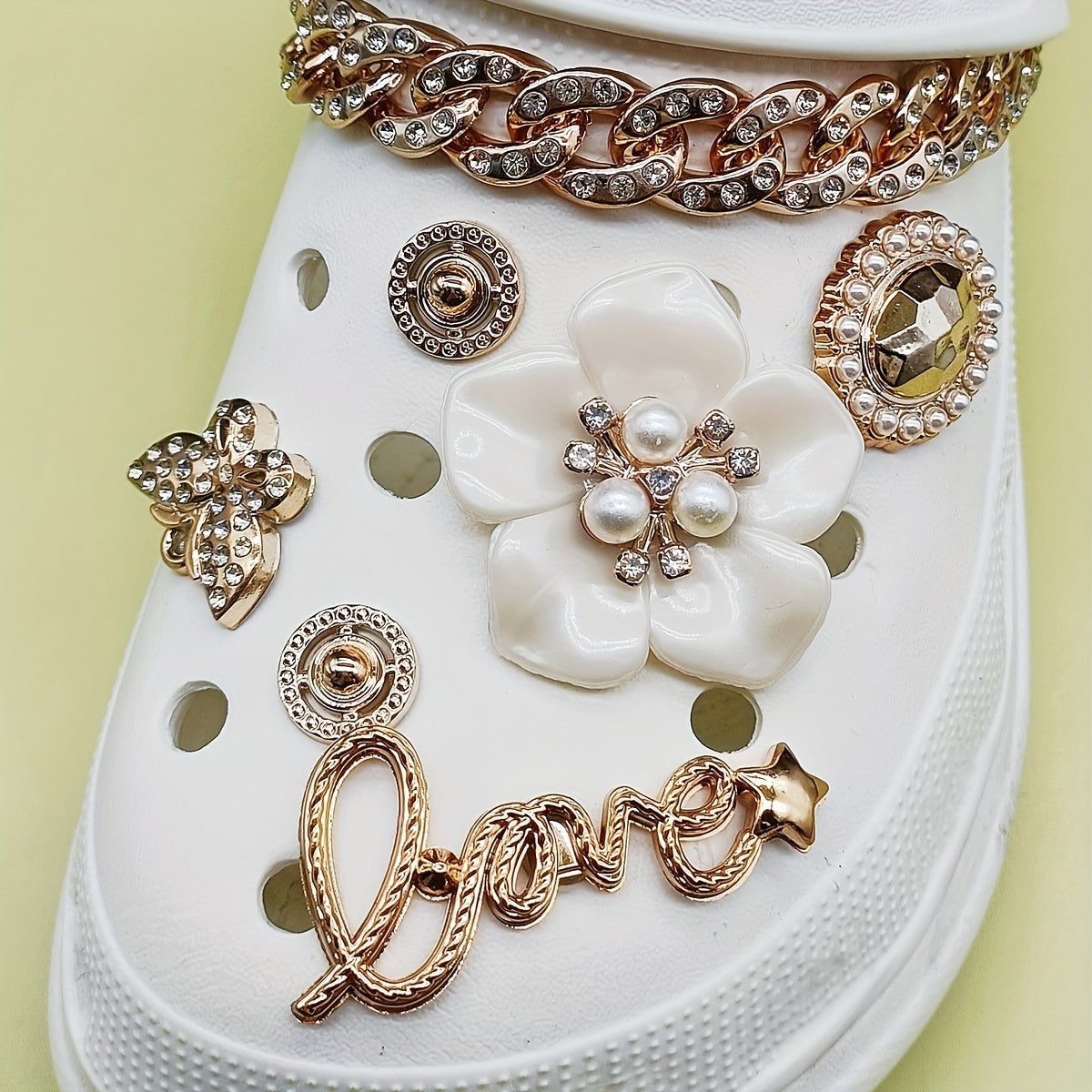 Pearl Camellia Rhinestone Chain Shoe Accessories