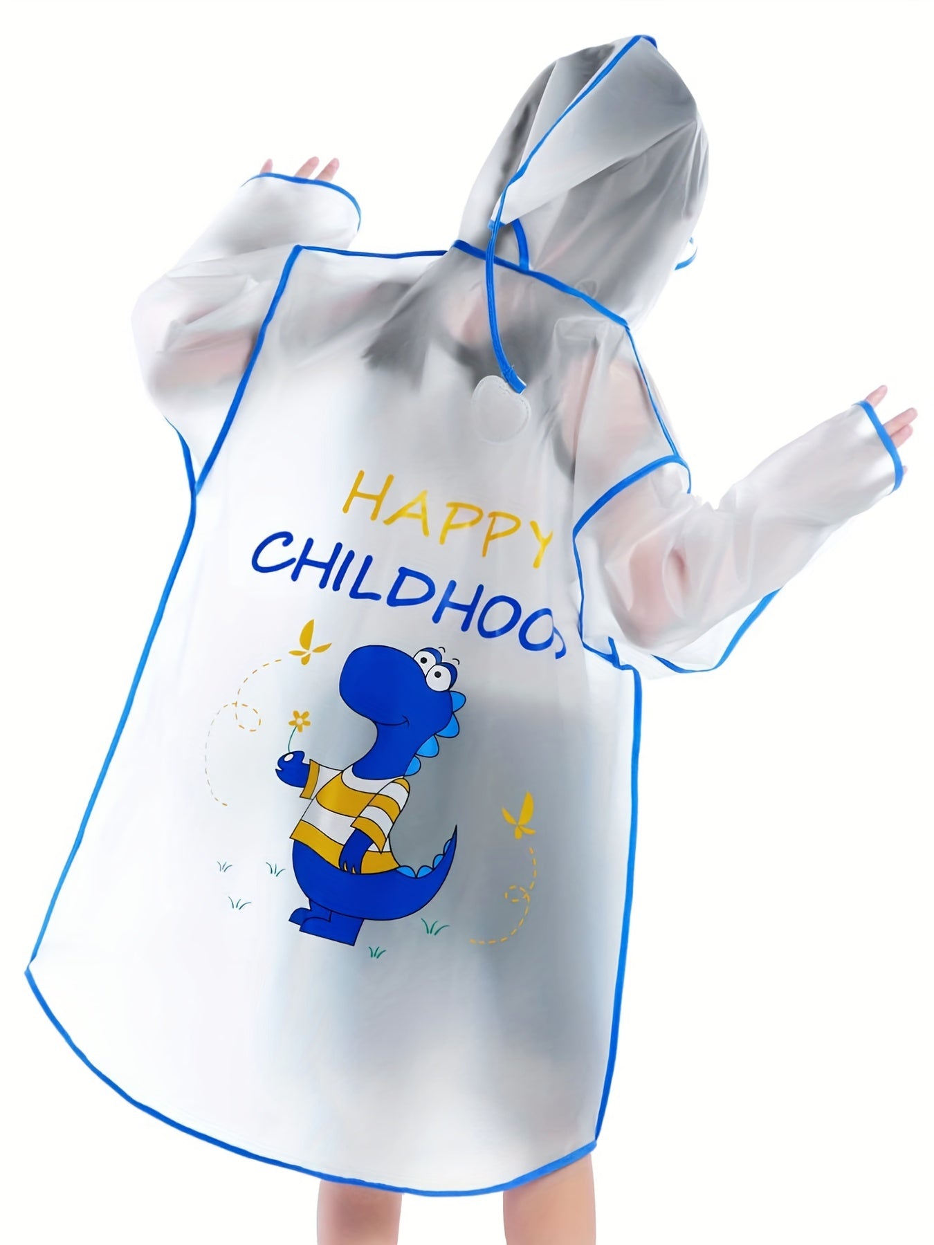 Kids Cartoon Dinosaur Rain Poncho Waterproof Hooded Reusable Outdoor Gear