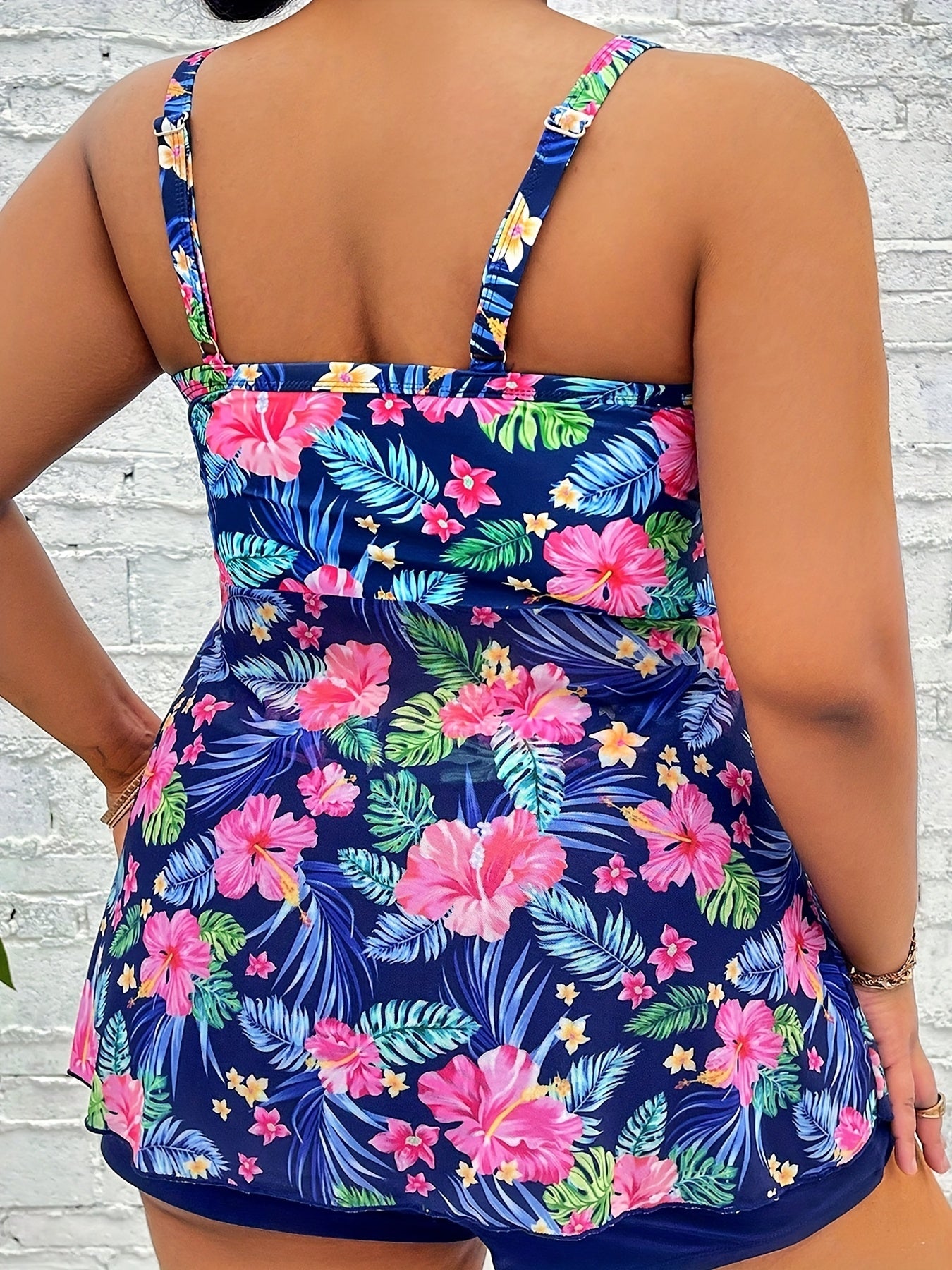 Vacay Tankini Set Floral Print Ruched Tie Front Top & Shorts Swimsuit