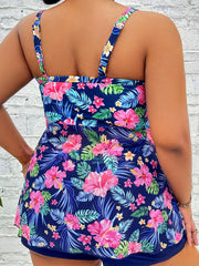Vacay Tankini Set Floral Print Ruched Tie Front Top & Shorts Swimsuit