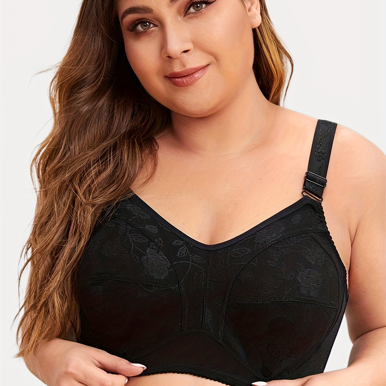 Plus Size Floral Jacquard Full Cover Wireless Mesh Bra