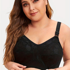Plus Size Floral Jacquard Full Cover Wireless Mesh Bra