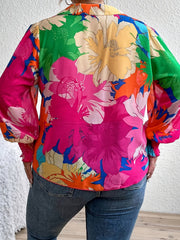 Contrast Floral Print Long Sleeve Shirt Top