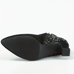 Women's Tweed High Heel Ankle Boots with Buckle Strap