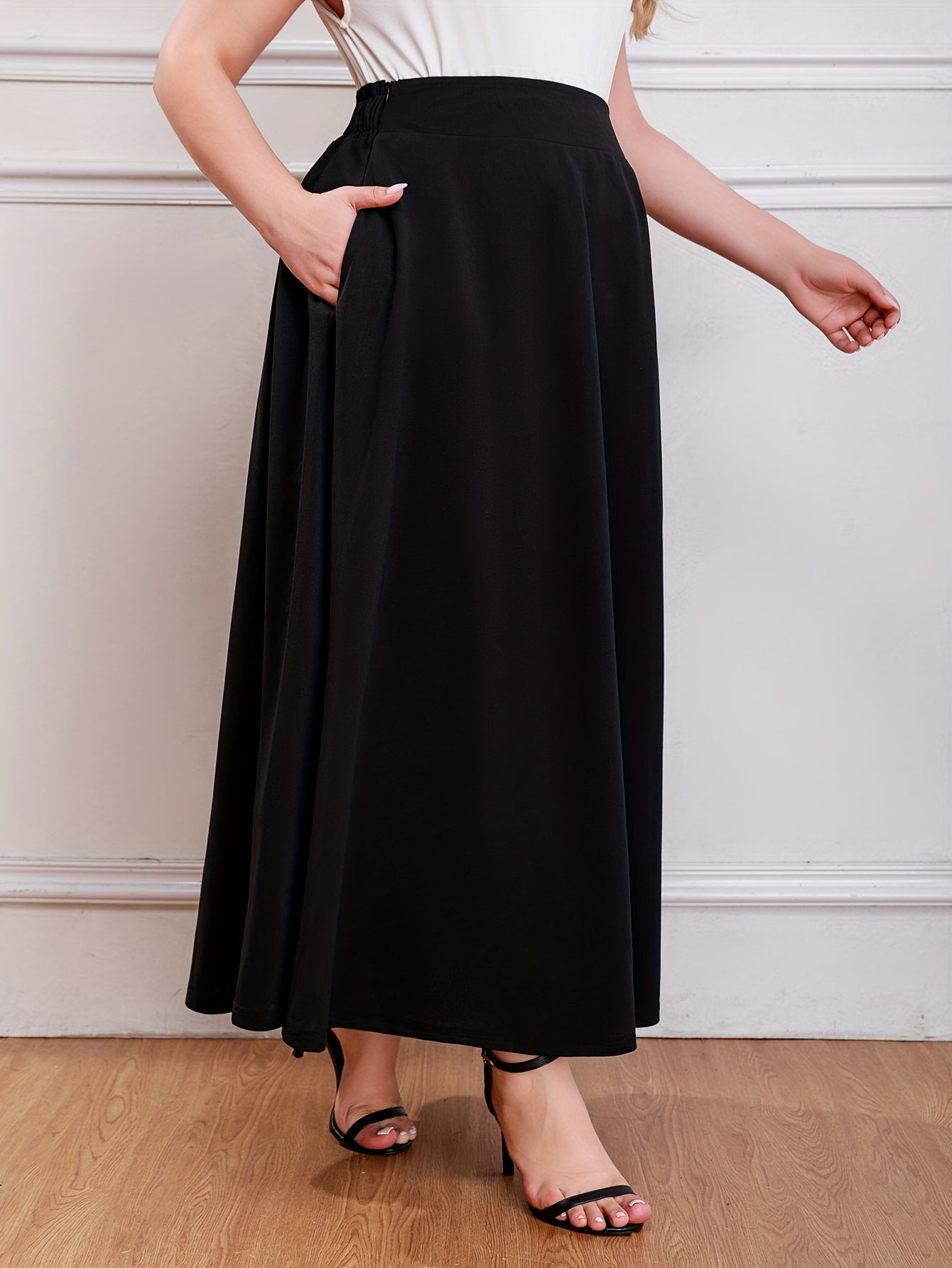 Solid High Rise Maxi Skirt with Pockets