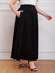 Solid High Rise Maxi Skirt with Pockets
