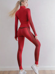 Yoga Workout Set Long Sleeve Zip Sports Top & Butt Lifting Leggings