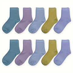 10 Pairs Women's Crew Socks Breathable & Comfy Mid Tube Stockings