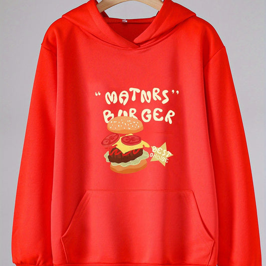Girls Hamburger Pattern Hooded Sweatshirt Long Sleeve