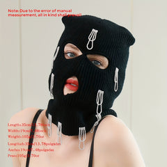 Rhinestone Tassel Balaclava Hip Hop Ski Mask Y2K Knit Hat Neck Gaiter