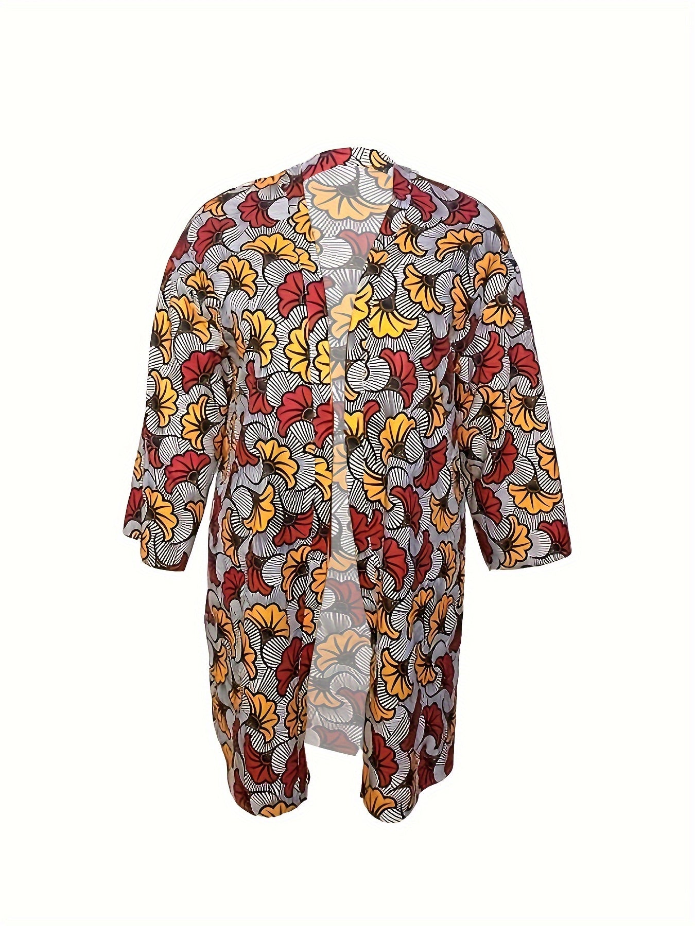 Boho Kimono Women's Plus Allover Floral Print Long Sleeve