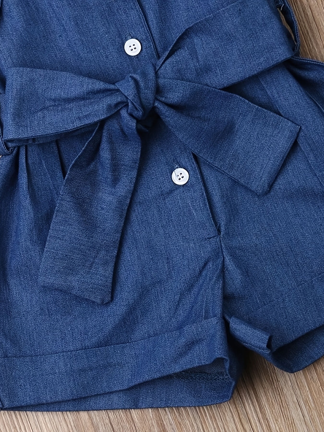 Girls Denim Romper Belted Jumpsuit & Headband Set