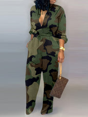Camouflage Wide Leg Jumpsuit with Pockets