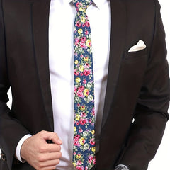 Men's Cotton Floral Printed Narrow Tie - Various Designs