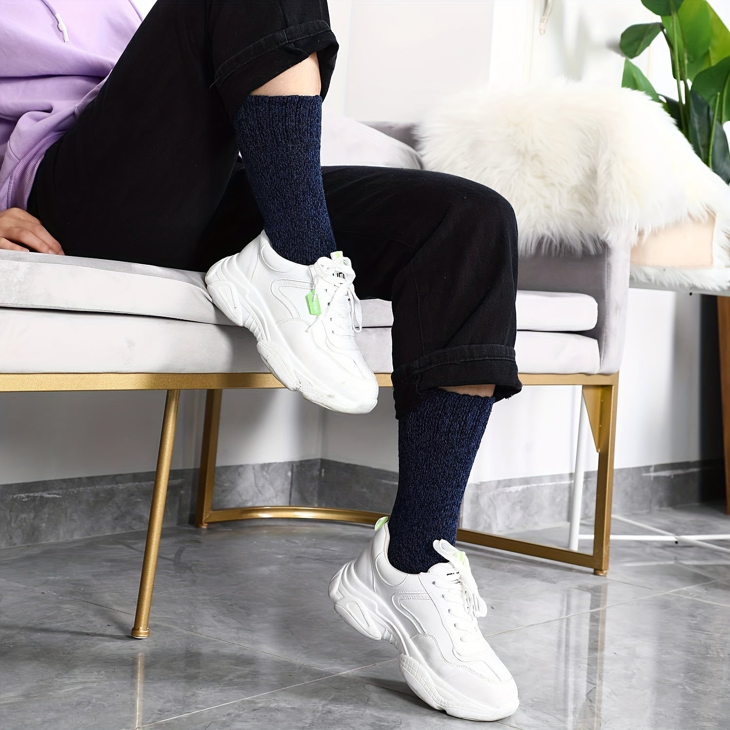 5 Pairs Retro Mid Tube Thick Knit Socks Women's Stockings Hosiery