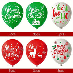 Christmas Party Balloon Set Green Red Reindeer Tree Prints Festive Deco